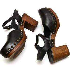 TEN POINTS Black & Wood Clogs Size